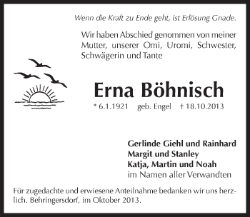 Traueranzeige von Erna Böhnisch von Pegnitz-Zeitung